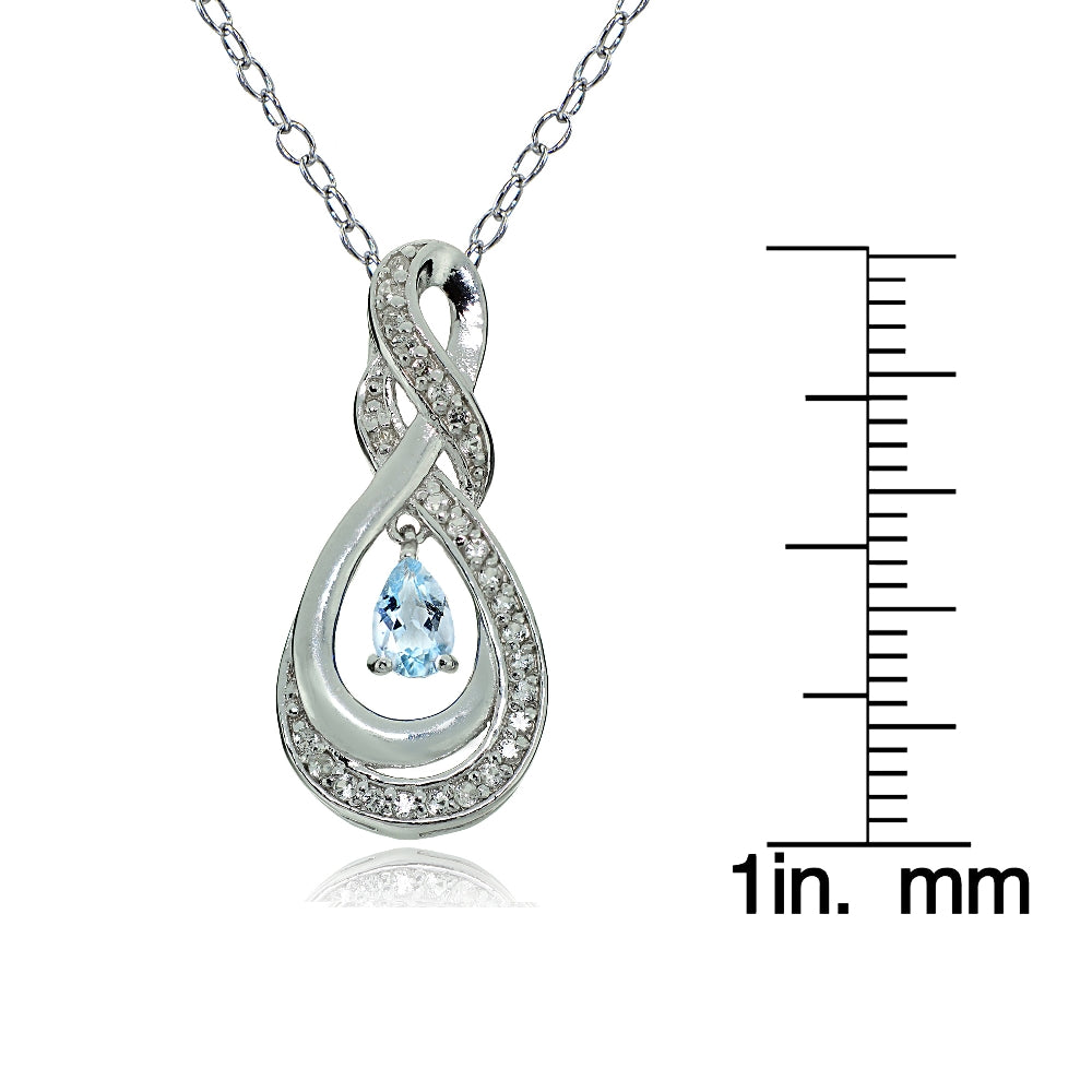Sterling Silver Blue and White Topaz Infinity Twist Teardrop Necklace-3