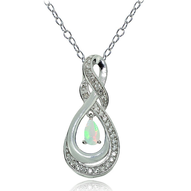 Sterling Silver Ethiopian Opal and White Topaz Infinity Twist Teardrop Necklace