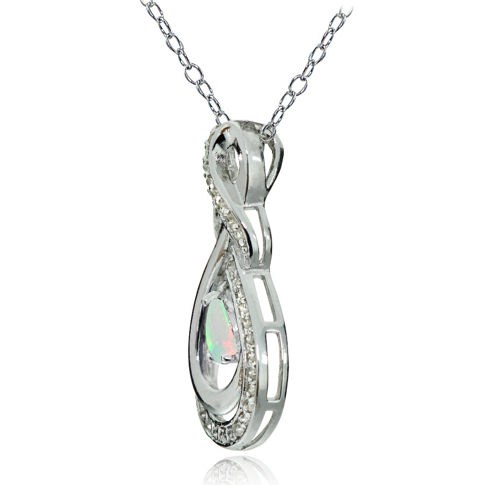 Sterling Silver Ethiopian Opal and White Topaz Infinity Twist Teardrop Necklace-2