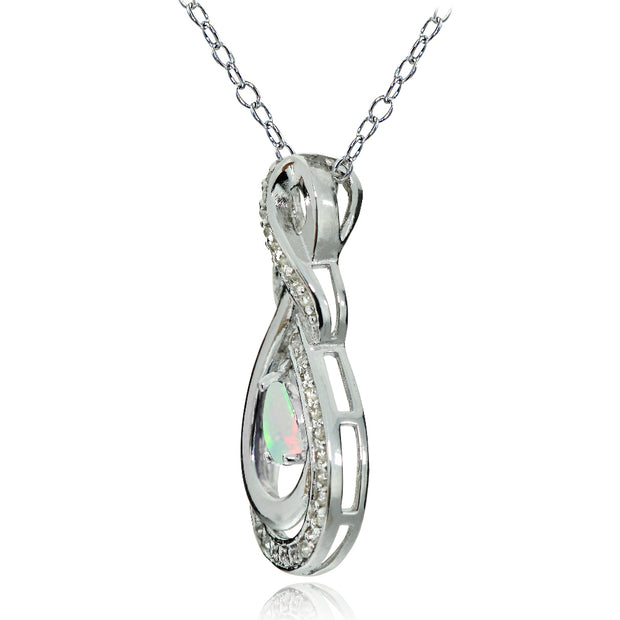 Sterling Silver Ethiopian Opal and White Topaz Infinity Twist Teardrop Necklace