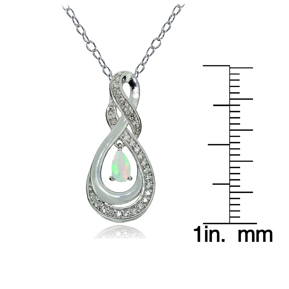 Sterling Silver Ethiopian Opal and White Topaz Infinity Twist Teardrop Necklace-3