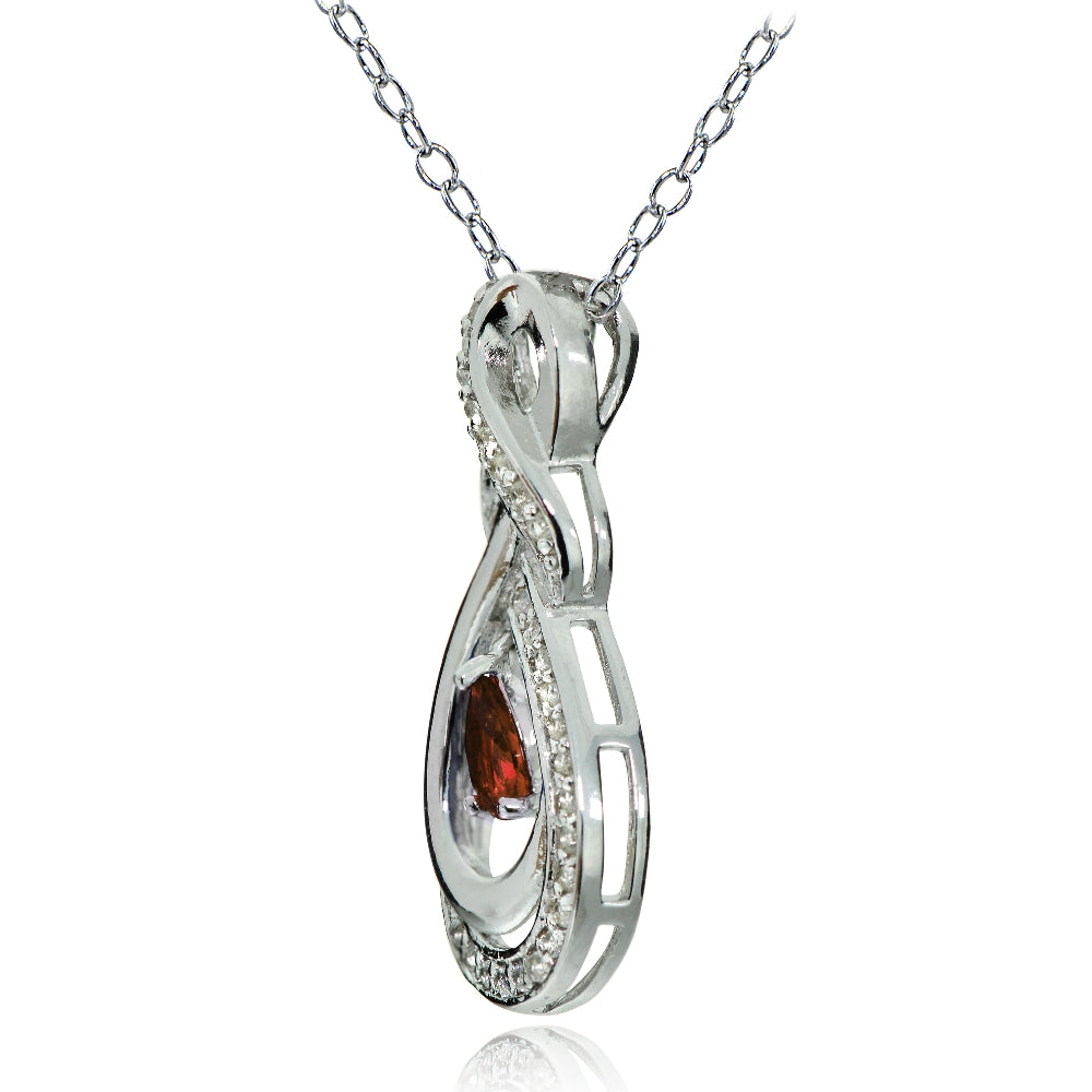 Sterling Silver Garnet and White Topaz Infinity Twist Teardrop Necklace-2