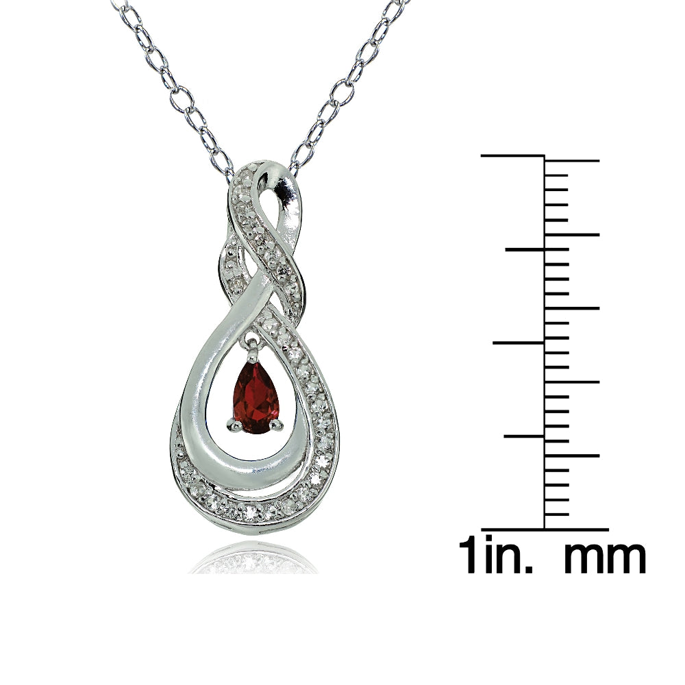 Sterling Silver Garnet and White Topaz Infinity Twist Teardrop Necklace-3
