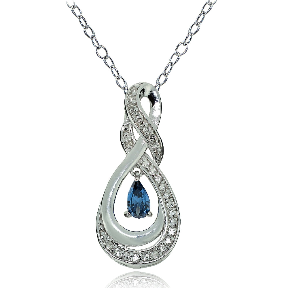 Sterling Silver London Blue Topaz and White Topaz Infinity Twist Teardrop Necklace
