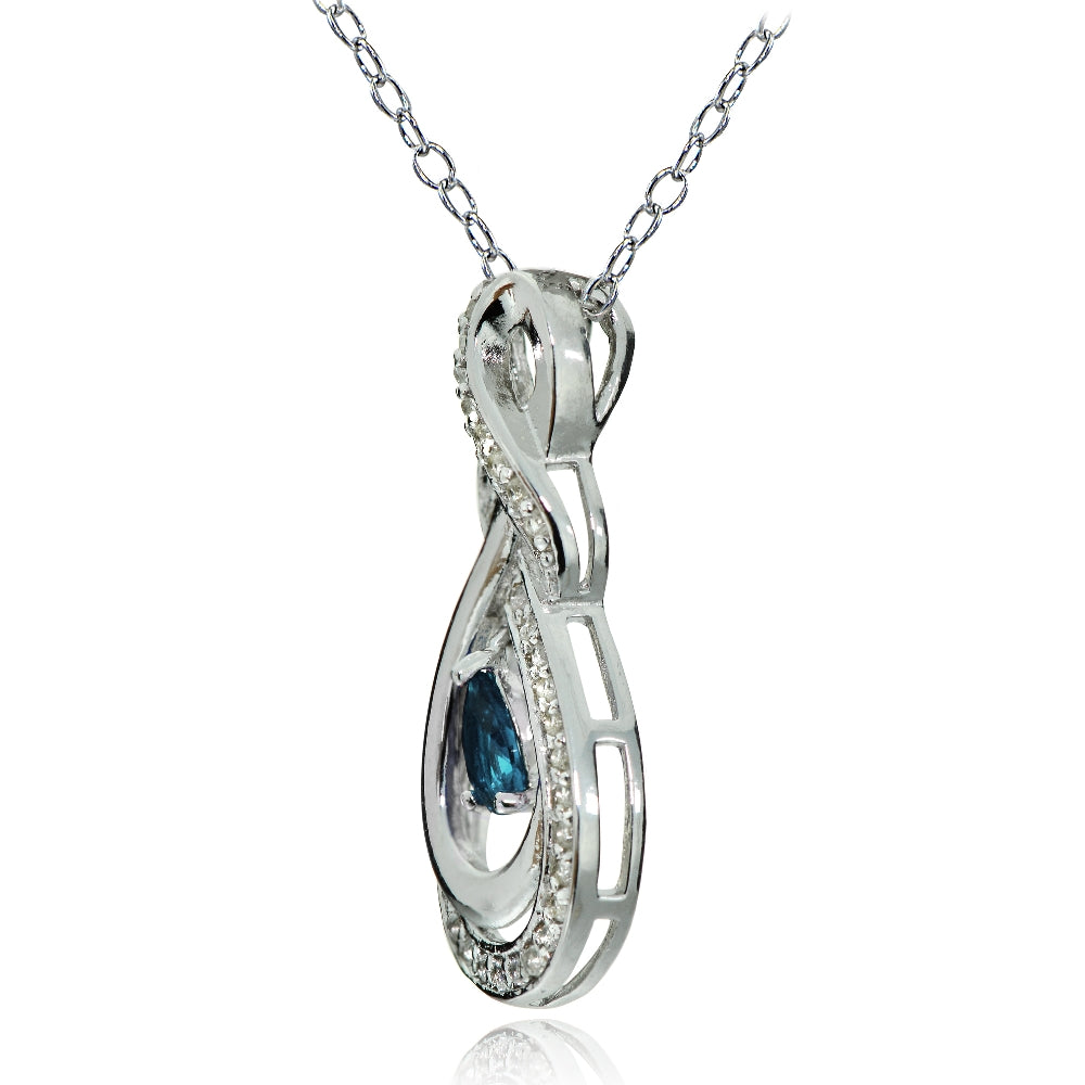 Sterling Silver London Blue Topaz and White Topaz Infinity Twist Teardrop Necklace-2