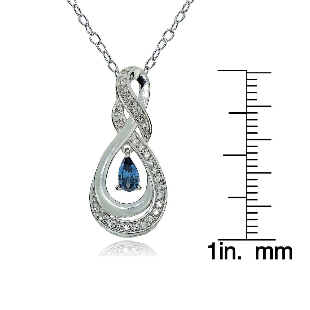 Sterling Silver London Blue Topaz and White Topaz Infinity Twist Teardrop Necklace-3