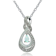 Sterling Silver Created White Opal and White Topaz Infinity Twist Teardrop Necklace