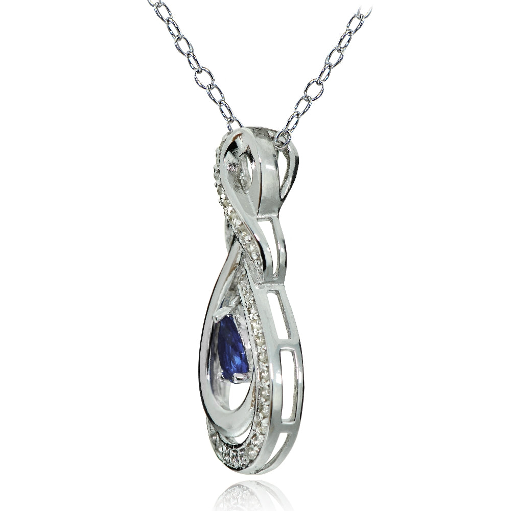 Sterling Silver Tanzanite and White Topaz Infinity Twist Teardrop Necklace-2