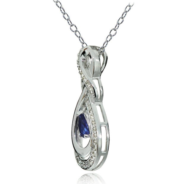 Sterling Silver Tanzanite and White Topaz Infinity Twist Teardrop Necklace