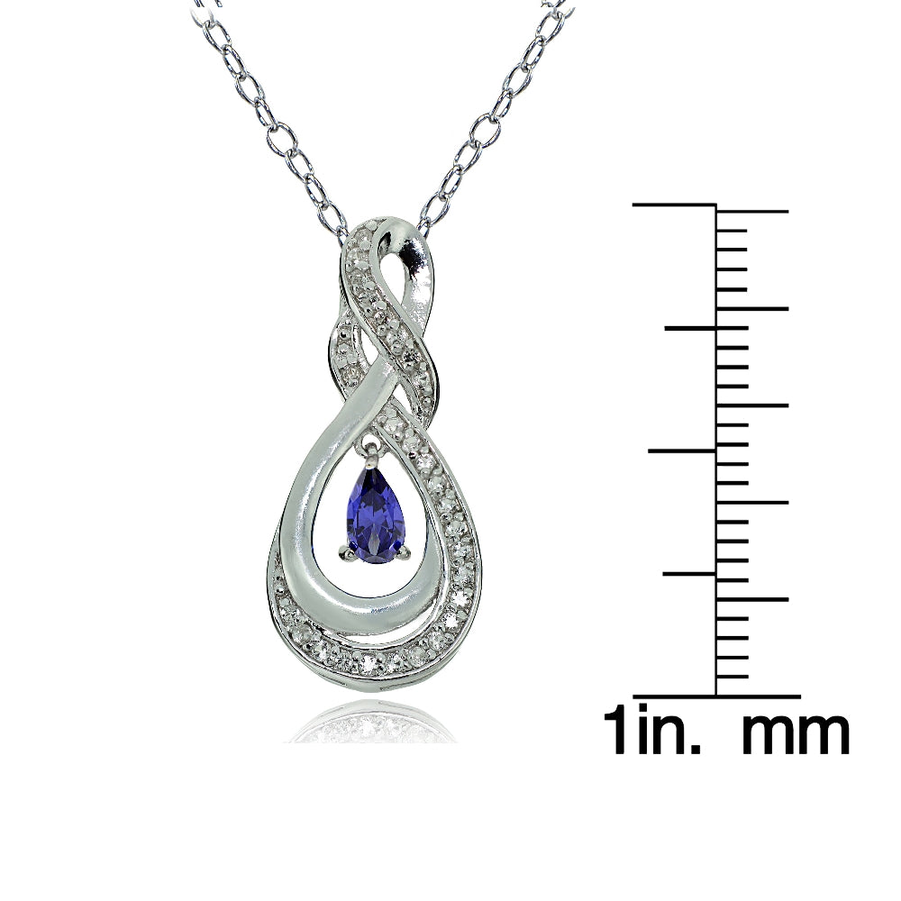 Sterling Silver Tanzanite and White Topaz Infinity Twist Teardrop Necklace-3