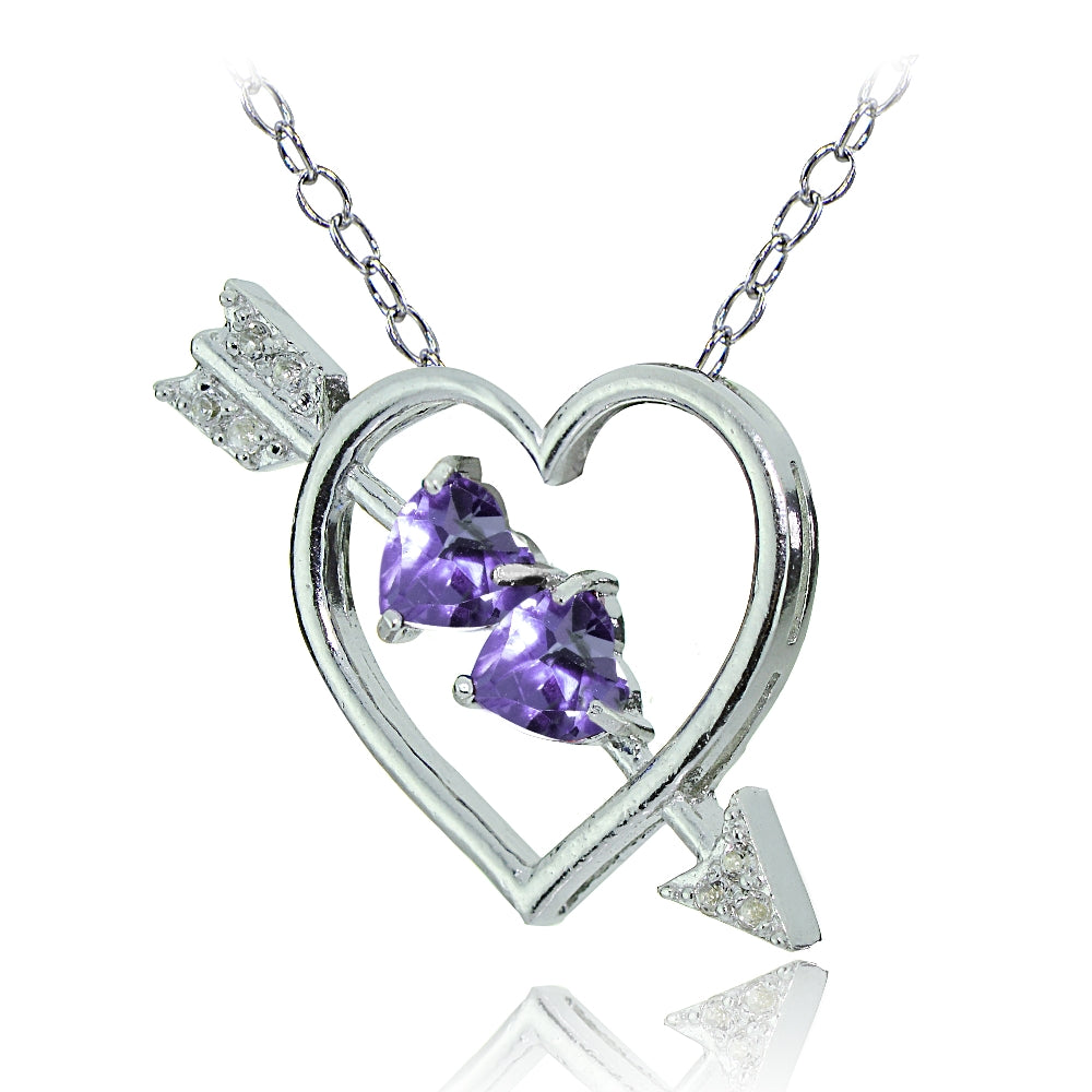 Sterling Silver Amethyst and White Topaz Heart & Arrow Necklace-2