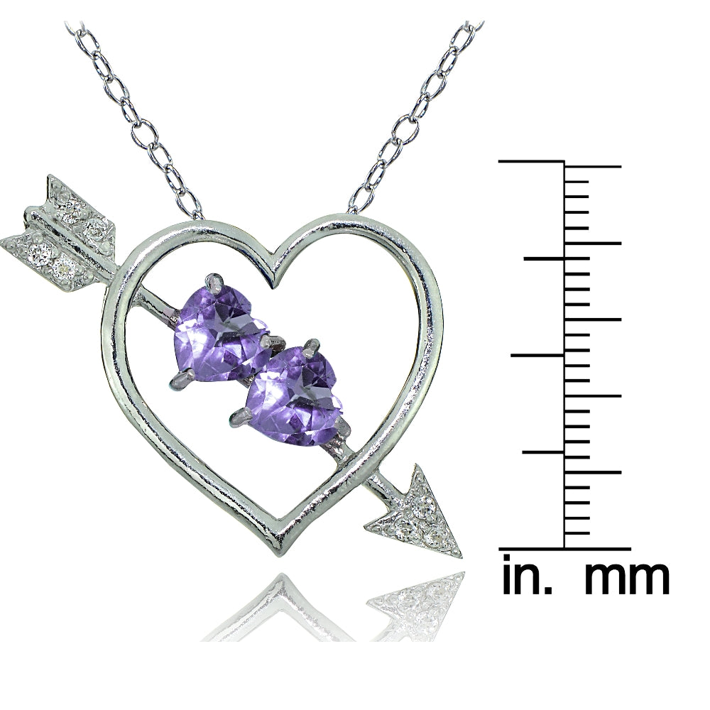Sterling Silver Amethyst and White Topaz Heart & Arrow Necklace-3