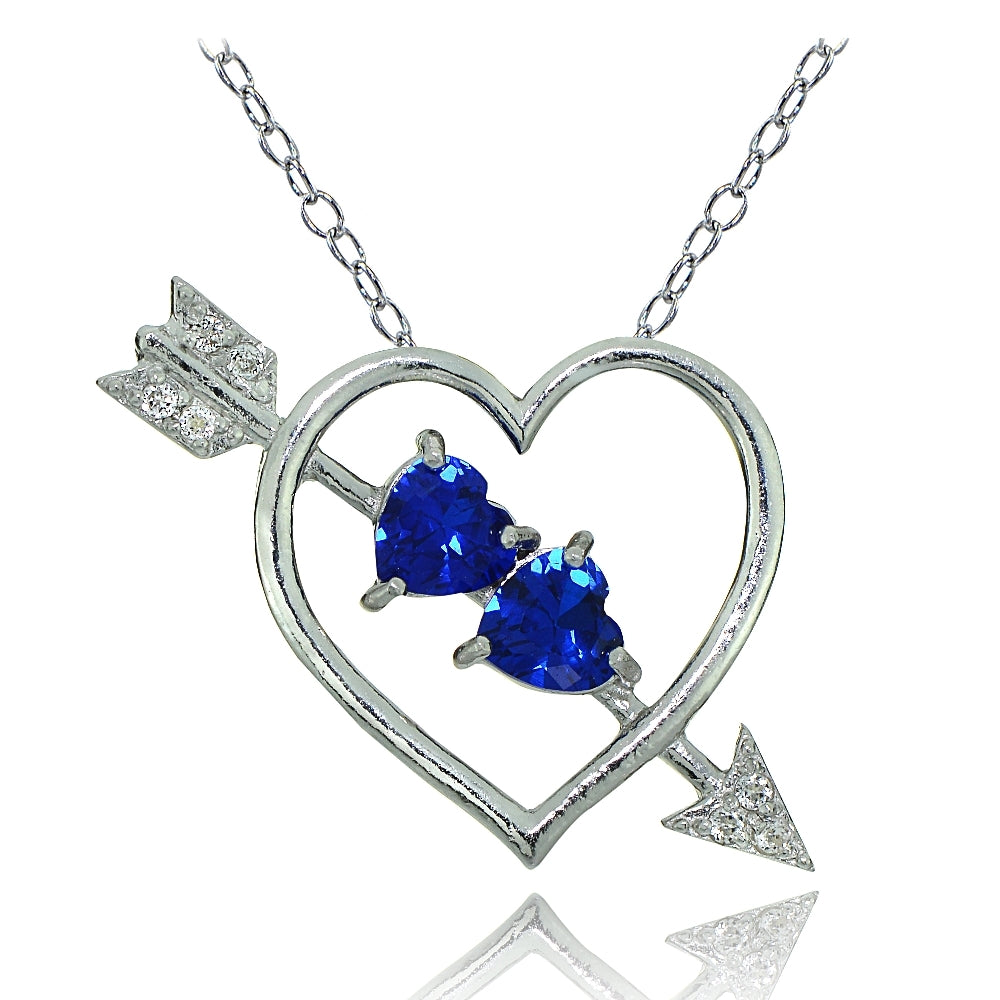Sterling Silver Created Blue Sapphire and White Topaz Heart & Arrow Necklace