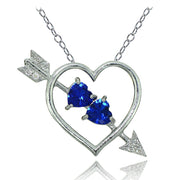 Sterling Silver Created Blue Sapphire and White Topaz Heart & Arrow Necklace