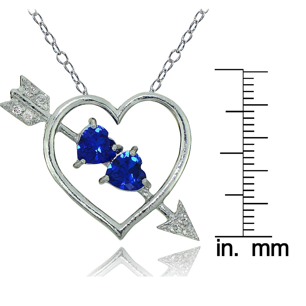 Sterling Silver Created Blue Sapphire and White Topaz Heart & Arrow Necklace-3
