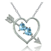 Sterling Silver Blue and White Topaz Heart & Arrow Necklace