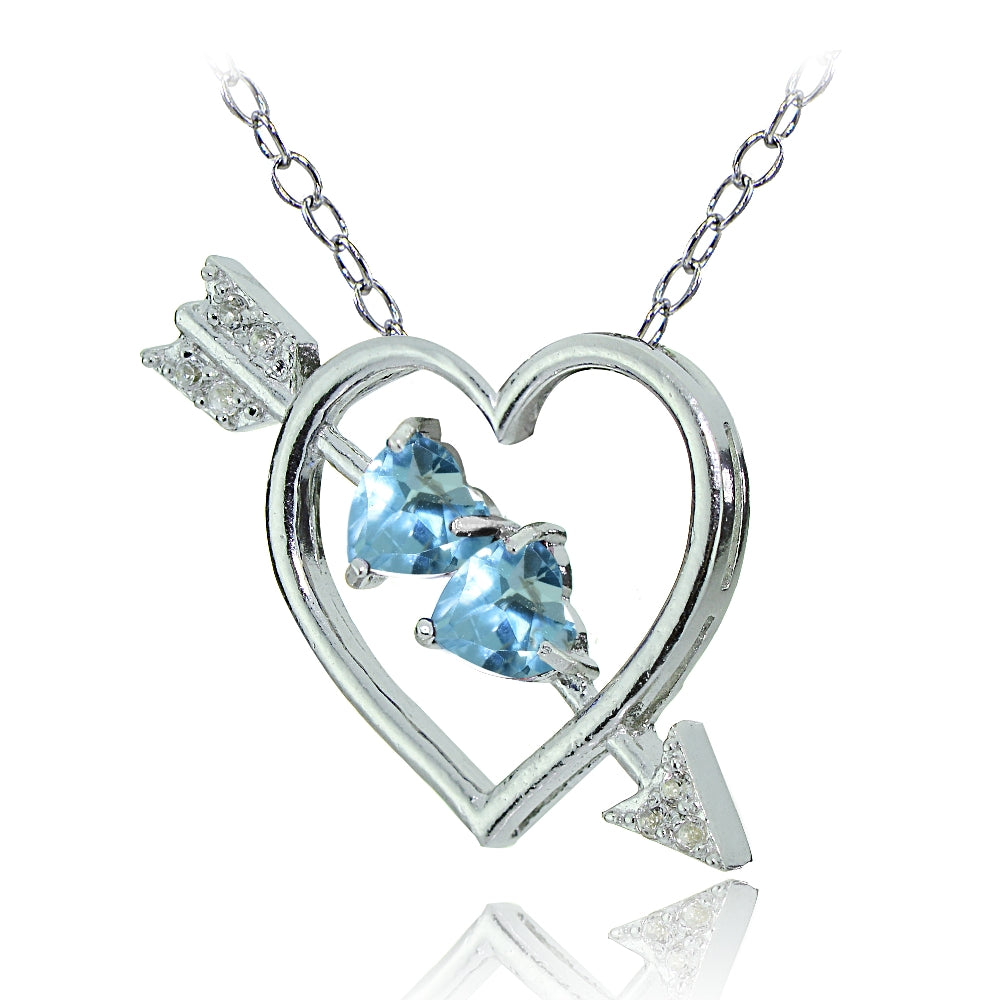 Sterling Silver Blue and White Topaz Heart & Arrow Necklace-2