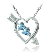 Sterling Silver Blue and White Topaz Heart & Arrow Necklace