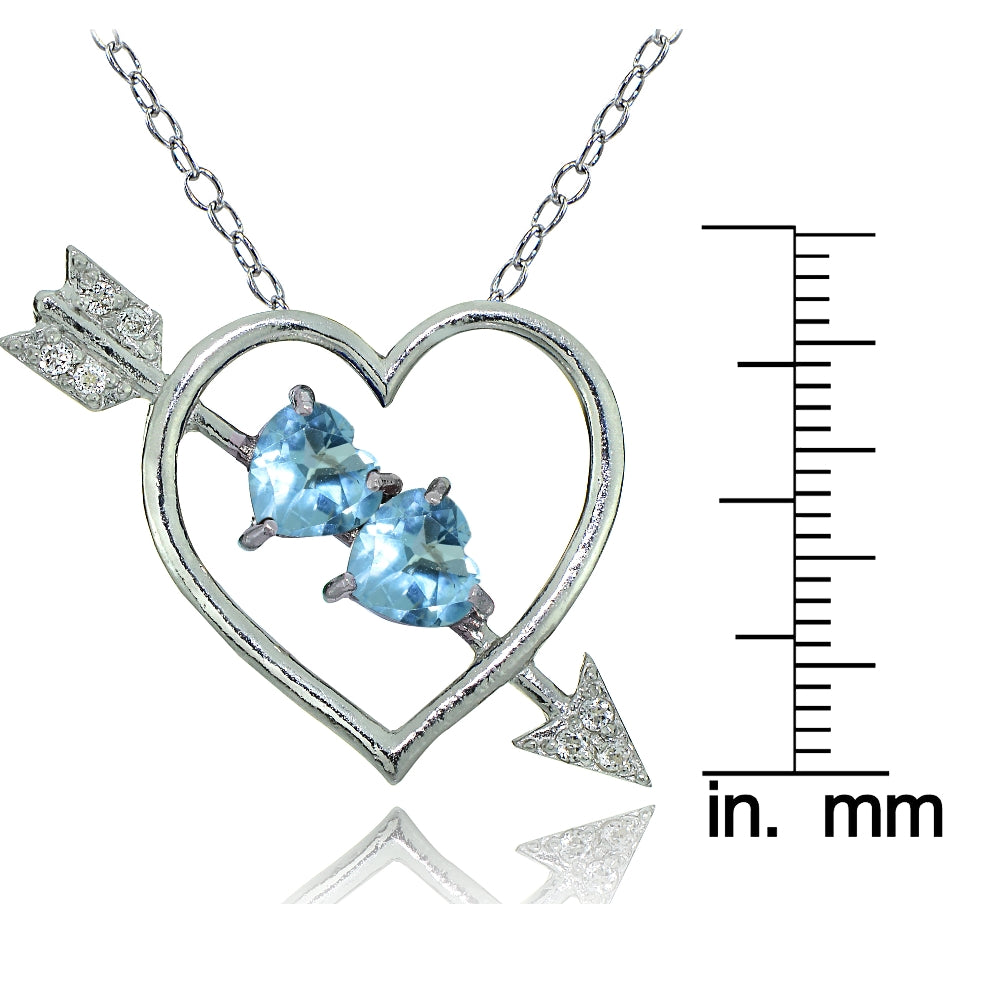 Sterling Silver Blue and White Topaz Heart & Arrow Necklace-3