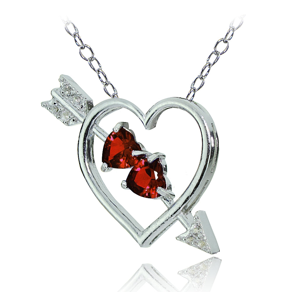 Sterling Silver Garnet and White Topaz Heart & Arrow Necklace-2
