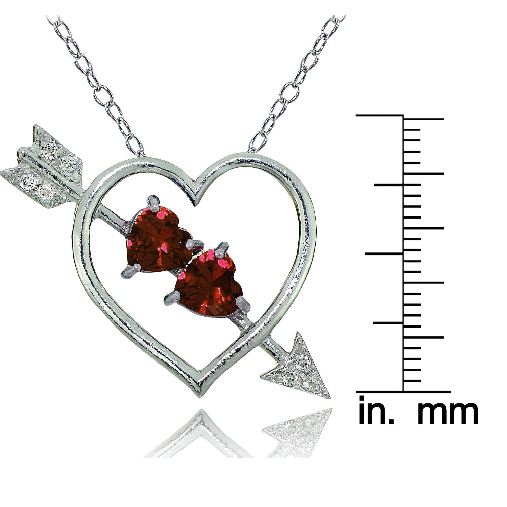 Sterling Silver Garnet and White Topaz Heart & Arrow Necklace-3