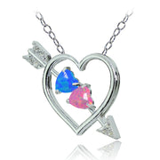 Sterling Silver Created Blue and Pink Opal & White Topaz Heart & Arrow Necklace