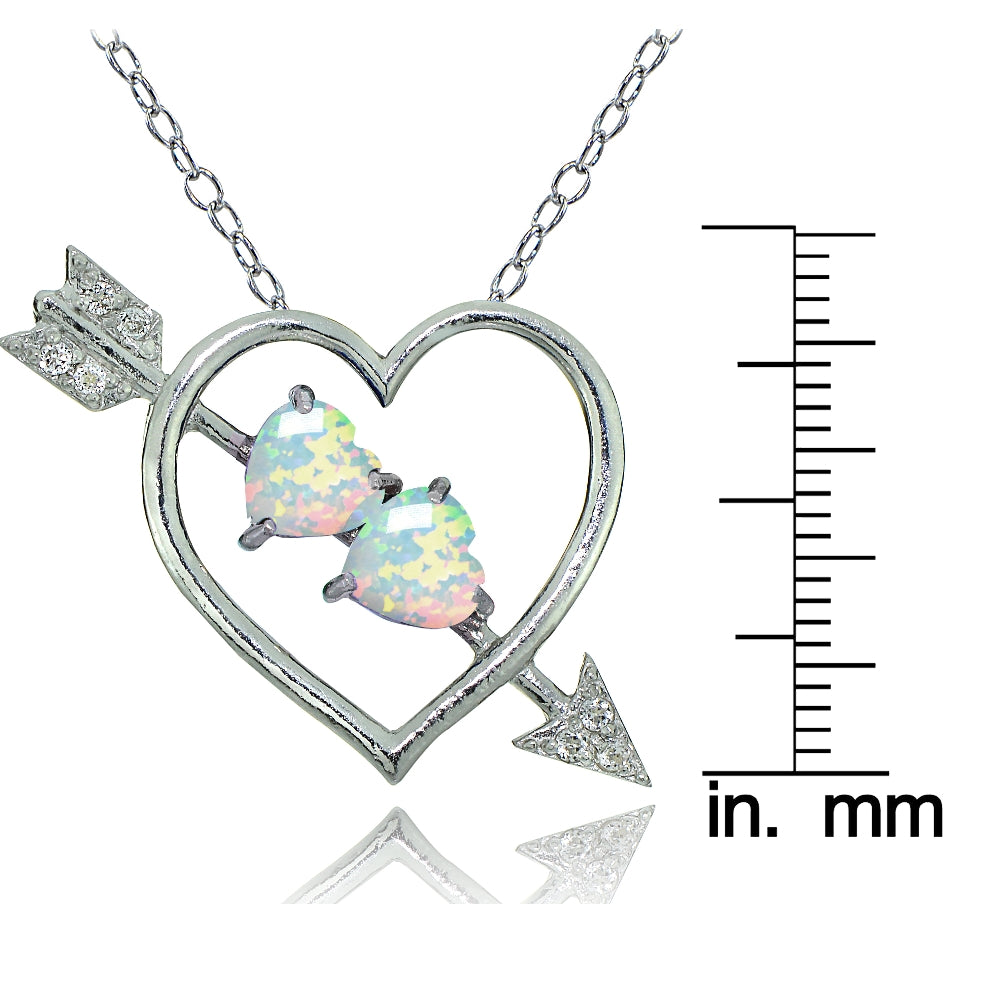 Sterling Silver Created White Opal and White Topaz Heart & Arrow Necklace-3