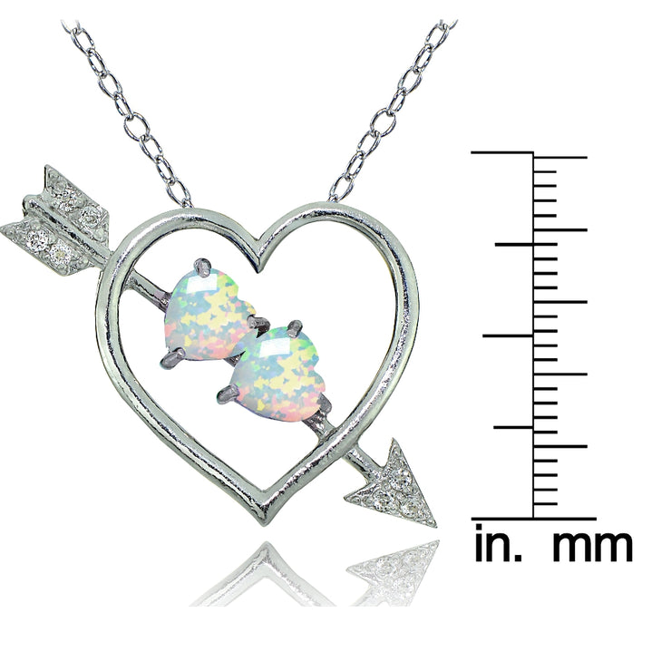 Sterling Silver Created White Opal and White Topaz Heart & Arrow Necklace