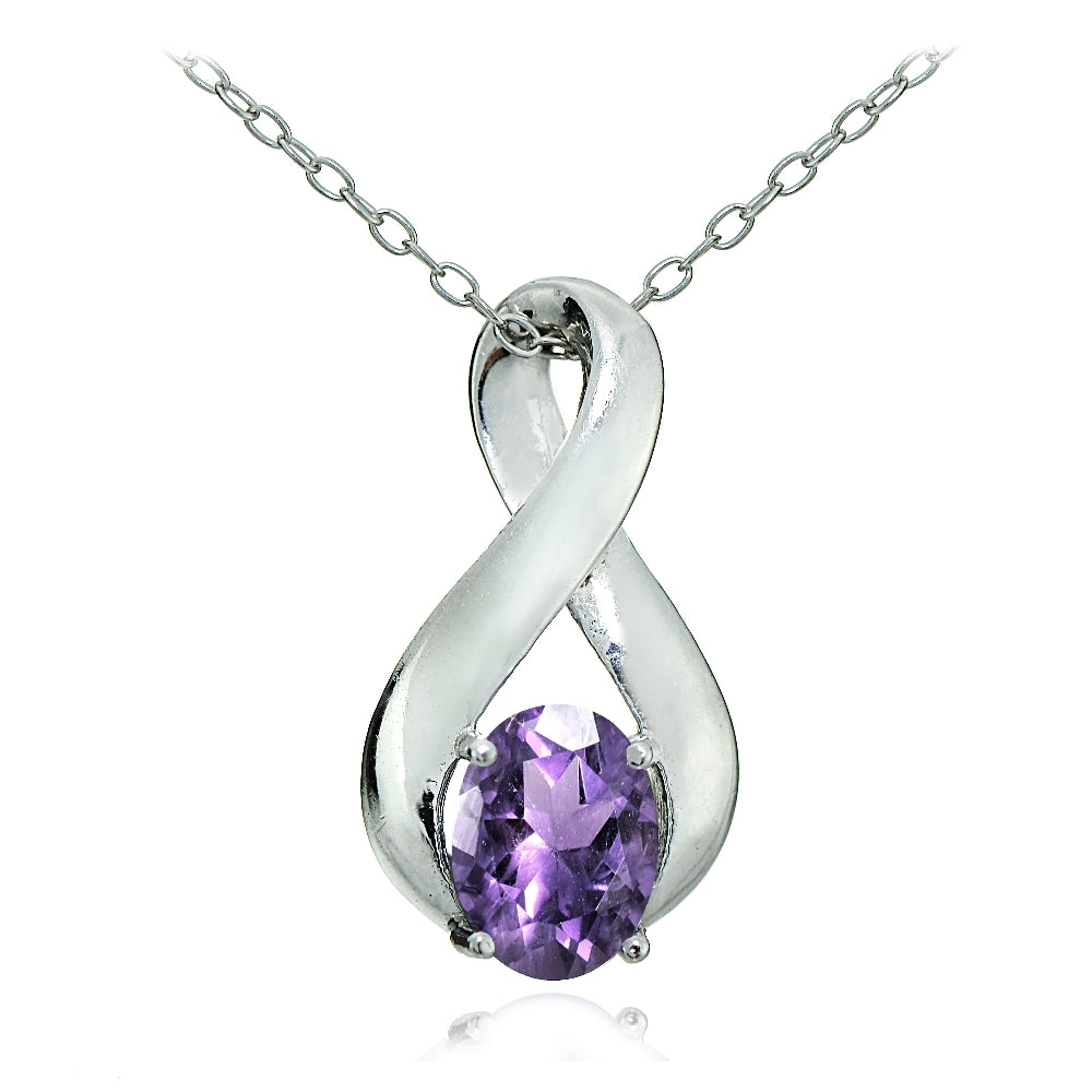 Sterling Silver Amethyst Polished Infinity Necklace