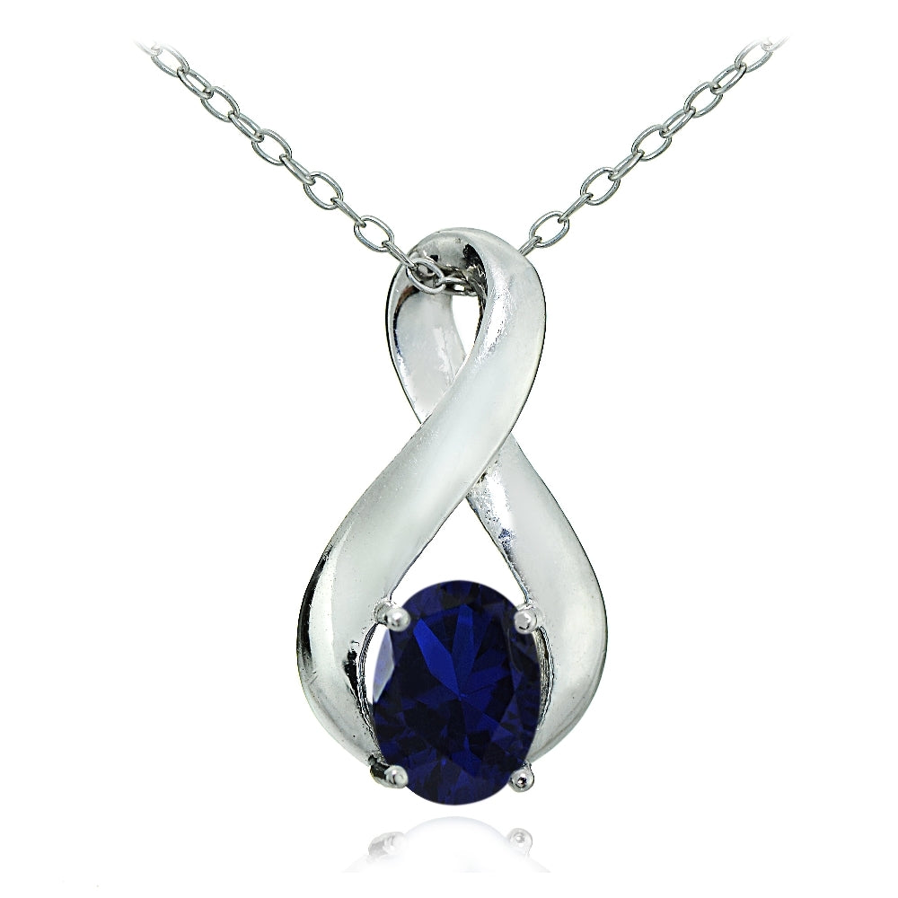 Sterling Silver Created Blue Sapphire Polished Infinity Necklace