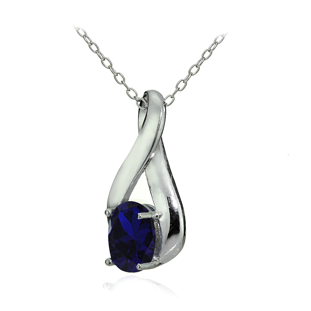 Sterling Silver Created Blue Sapphire Polished Infinity Necklace-2
