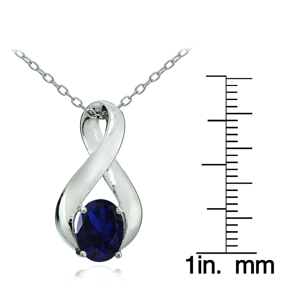 Sterling Silver Created Blue Sapphire Polished Infinity Necklace-3