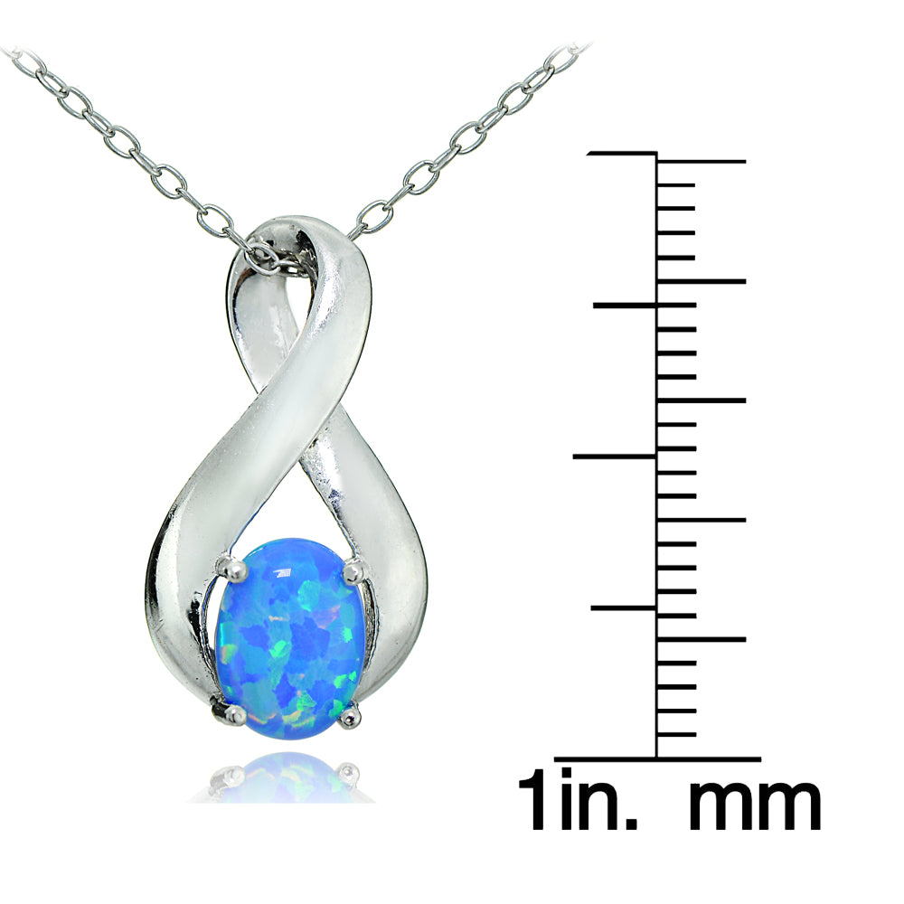 Sterling Silver Created Blue Opal Infinity Necklace-2