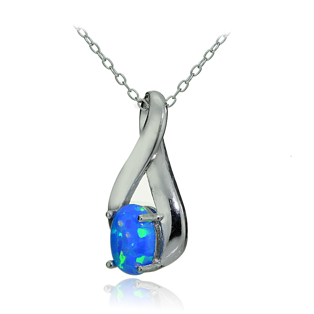 Sterling Silver Created Blue Opal Infinity Necklace-3