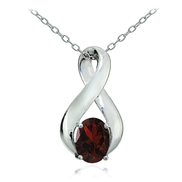 Sterling Silver Garnet Polished Infinity Necklace