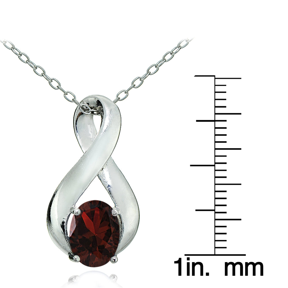 Sterling Silver Garnet Polished Infinity Necklace-3