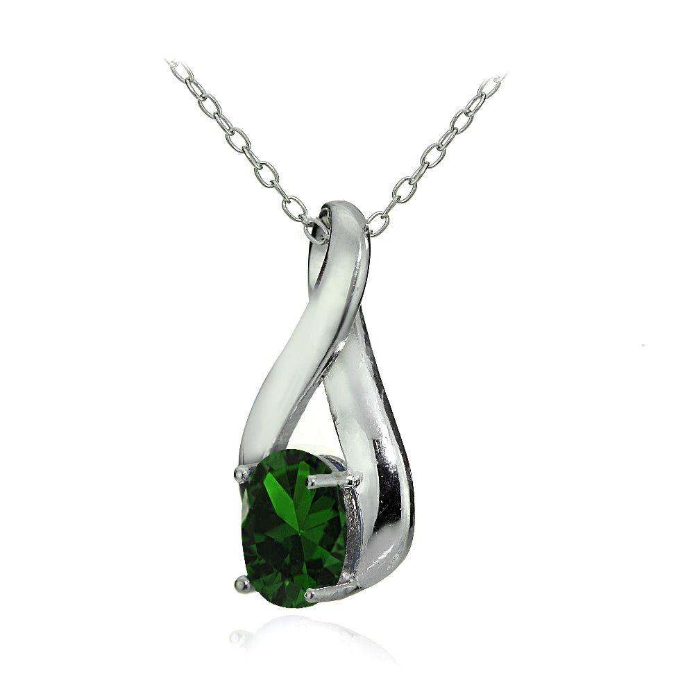 Sterling Silver Created Emerald Polished Infinity Necklace-2