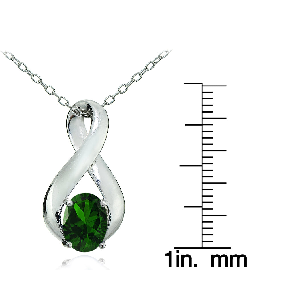 Sterling Silver Created Emerald Polished Infinity Necklace-3