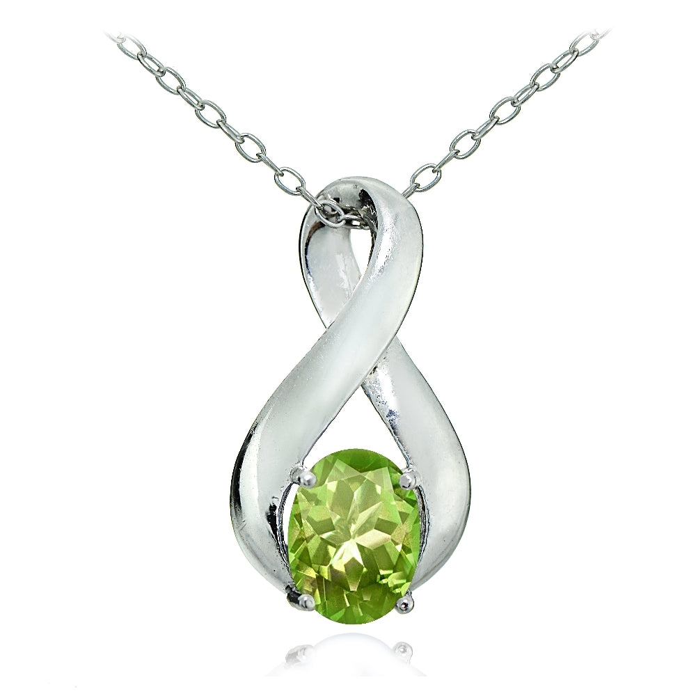 Sterling Silver Peridot Polished Infinity Necklace