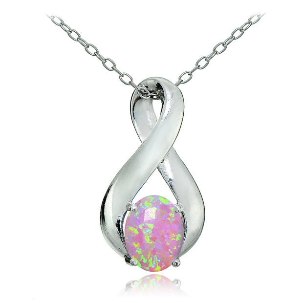 Sterling Silver Created Pink Opal Infinity Necklace