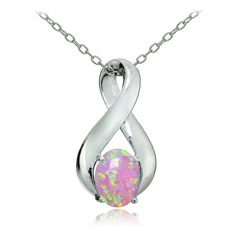 Sterling Silver Created Pink Opal Infinity Necklace