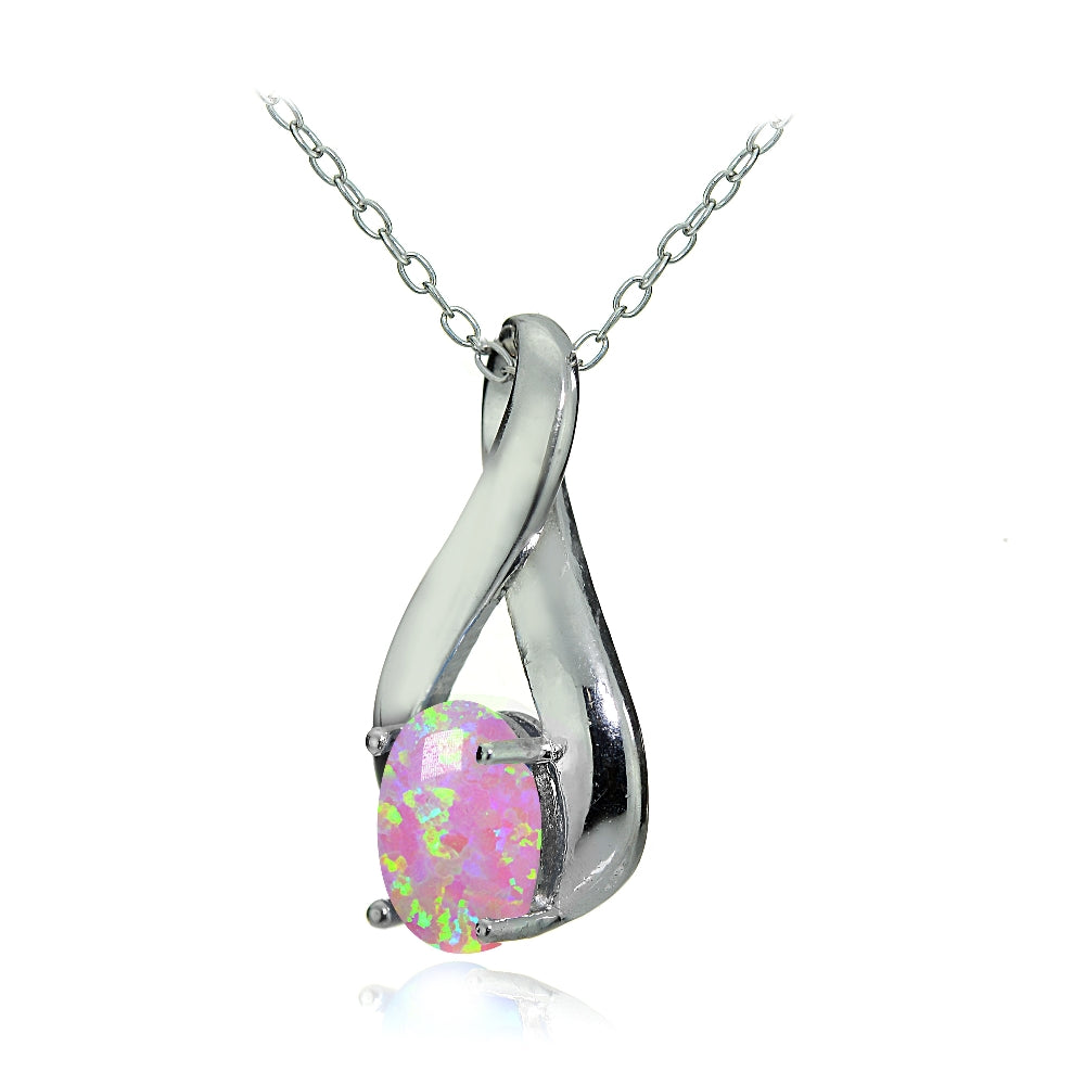 Sterling Silver Created Pink Opal Infinity Necklace-2