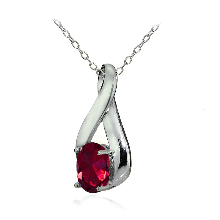 Sterling Silver Created Ruby Polished Infinity Necklace
