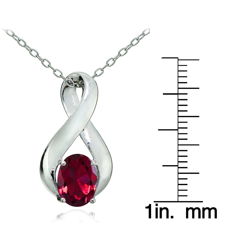 Sterling Silver Created Ruby Polished Infinity Necklace-3