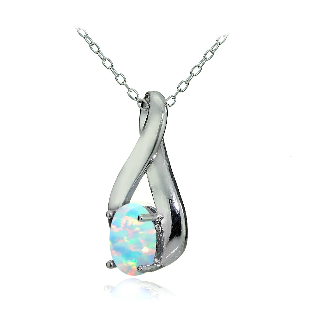 Sterling Silver Created White Opal Infinity Necklace-2