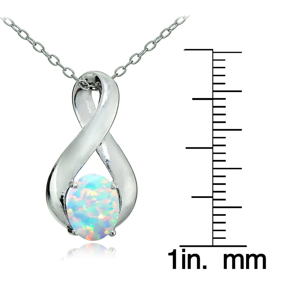 Sterling Silver Created White Opal Infinity Necklace-3