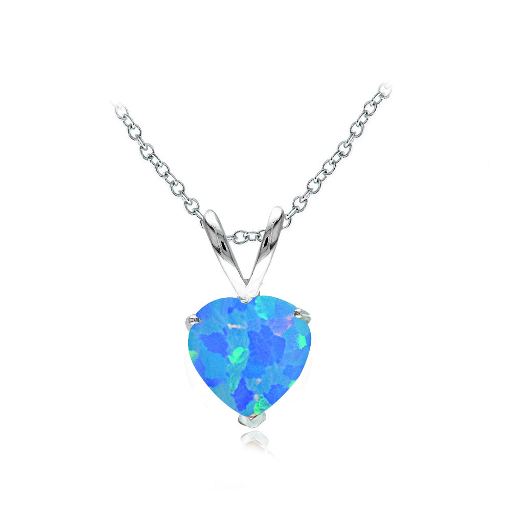 Sterling Silver Created Blue Opal 7mm Heart Solitaire Necklace-2