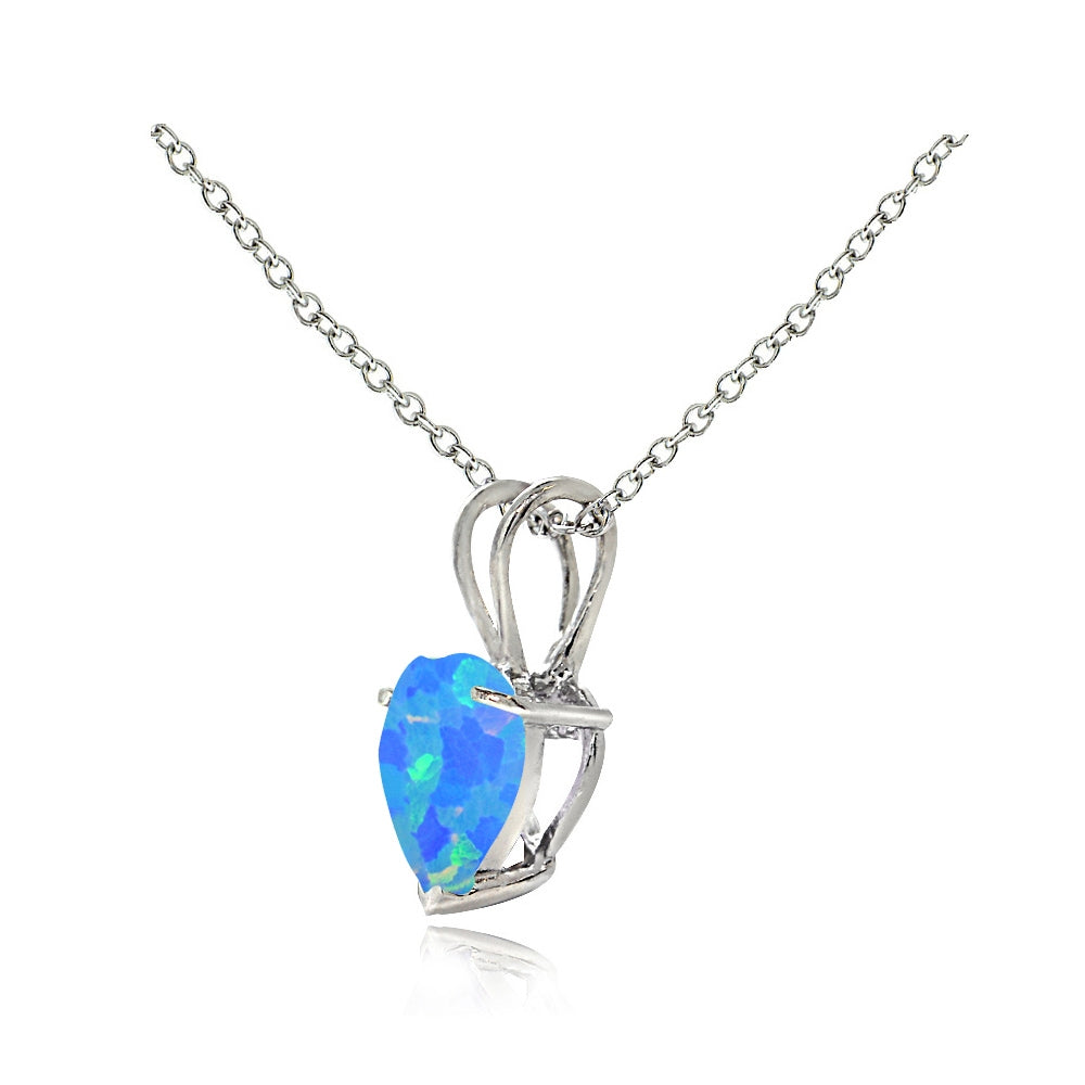 Sterling Silver Created Blue Opal 7mm Heart Solitaire Necklace-3