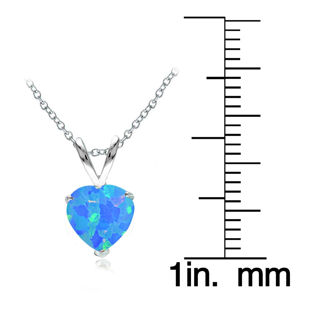 Sterling Silver Created Blue Opal 7mm Heart Solitaire Necklace-4
