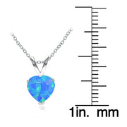 Sterling Silver Created Blue Opal 7mm Heart Solitaire Necklace